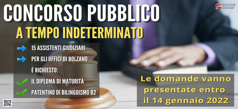 La Regione ha aperto il concorso pubblico per la copertura di 15 posti a tempo indeterminato come assistente giudiziario